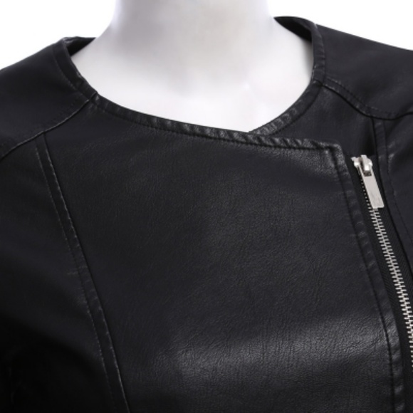 Faux Leather Biker Moto Jacket in Black - Picture 3 of 6